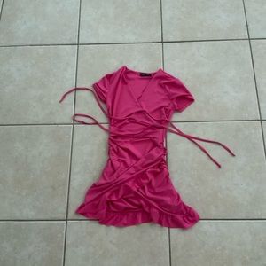 pink wrap dress
